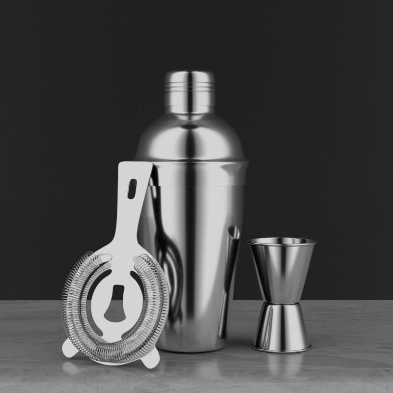 Set da 3 pezzi: tazza in acciaio da 550 ml, misurino da 20/40 ml, filtro per il ghiaccio