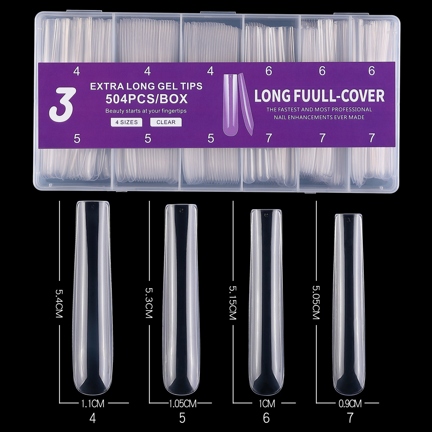 Ongles de ballet extra-longs transparents 3 4567-504 pcs