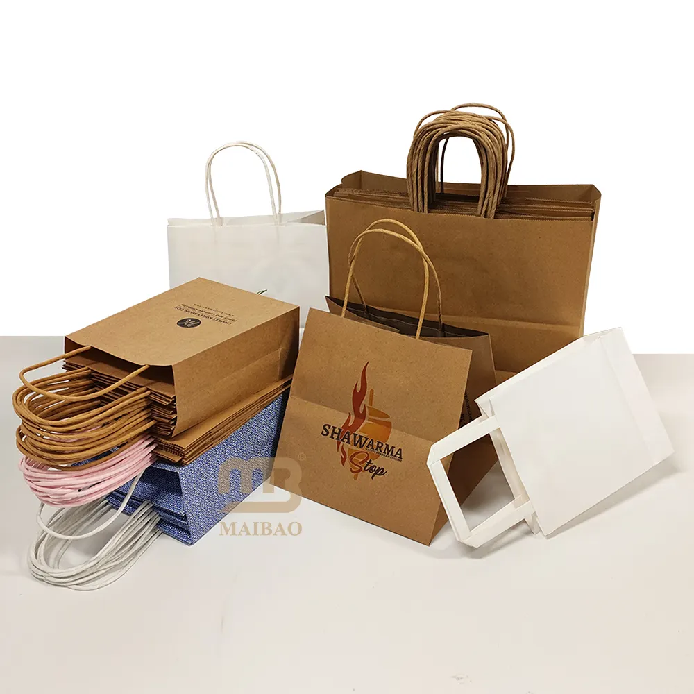 Confezione alimentare marrone regalo di lusso con stampa personalizzata La borsa della spesa in bolsa de papel porta il sacchetto di carta kraft con la tua maniglia logo