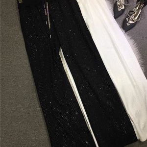 超大型サイズブラックスリムストレートチューブホットドリルパンツぽっちゃり女の子高感度ワイド脚ファッション重工業