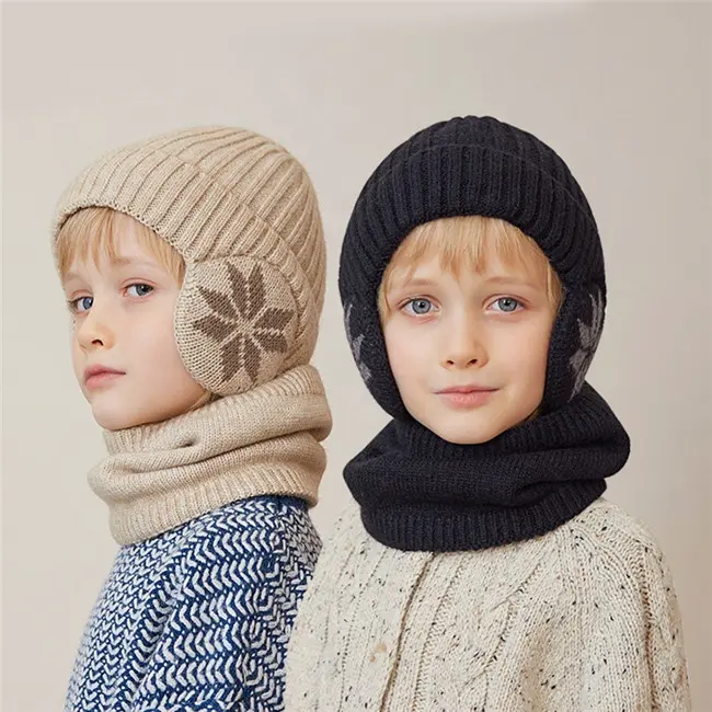 2023 Latest Design Kids Knitted Hats And Scarf Children Winter Hat Set Girl Boy Fashion Winter Earmuffs Beanie Scarf Warm Suit