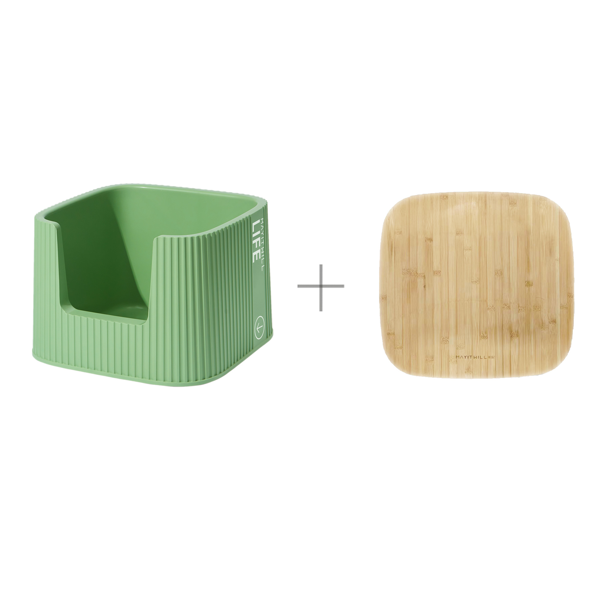 Tapa de almacenamiento de madera de bambú verde.