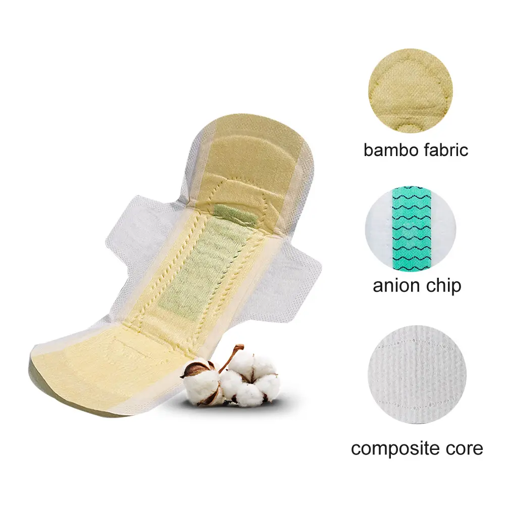 Fibre de bambou jetable respirant menstruel Anion coton serviette hygiénique pour les femmes personnalisées