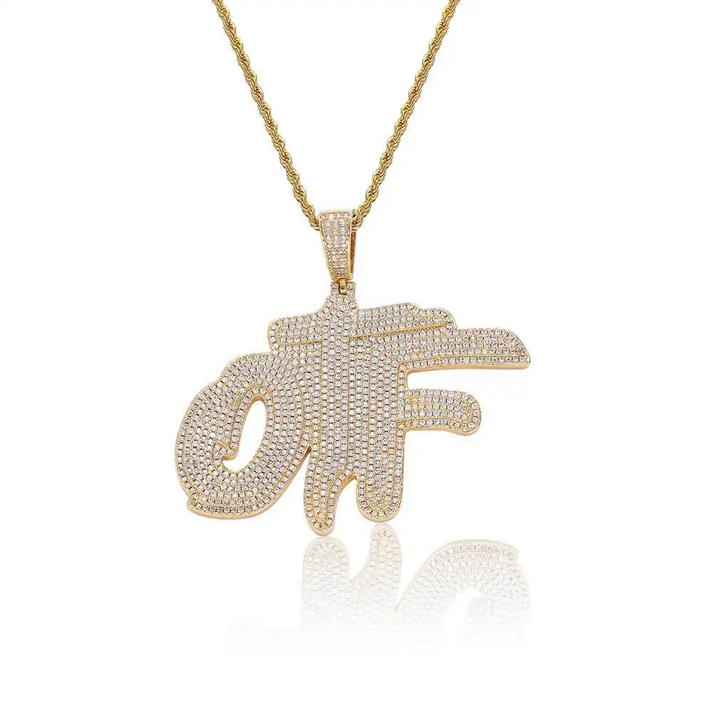 Pingente de ouro 18K banhado a ouro Bling duas camadas CZ com pingente de diamante OTF para joias da moda
