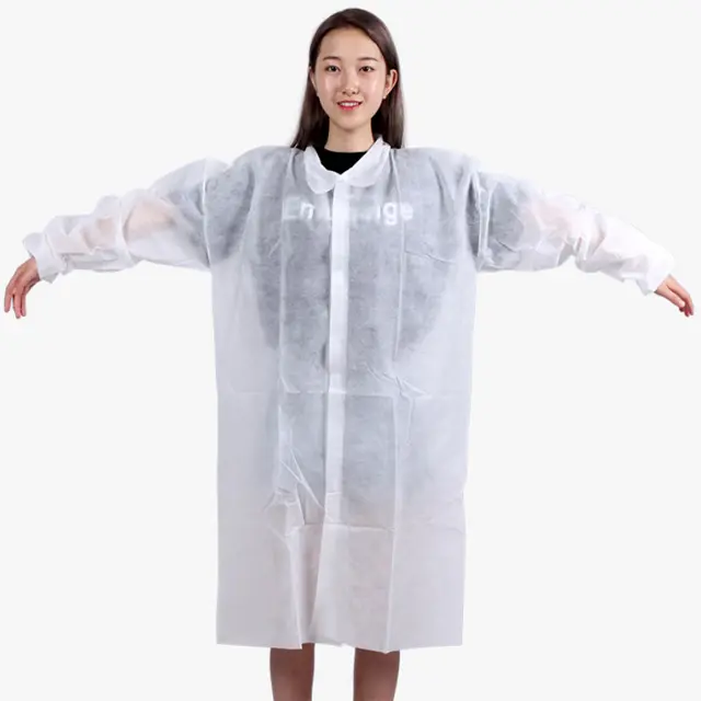 High Quality Medical Grade Nonwoven Disposable White Lab Coats Hospital Cleanroom Chemistry Laboratory Gown