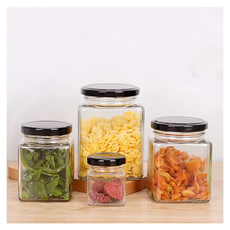 KDG Brand 180ml 280ml Recycled Empty Square Honey Jar Glass Food Storage Packaging Glass Food Jars For Jam Honey