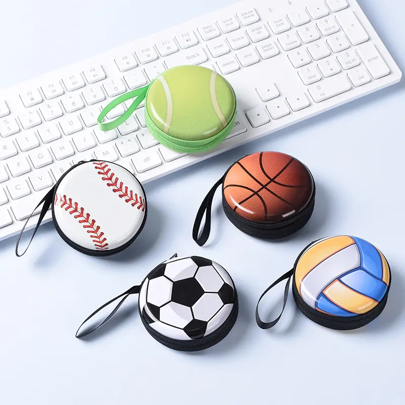 Bolsa de almacenamiento de llaves para auriculares portátil para niños al por mayor, minicartera con estampado de balón de fútbol Deportivo, monedero con cremallera