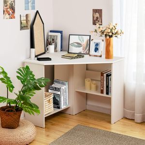 Diseño de ahorro de espacio Mesa de esquina triangular de 90 grados Escritorio de computadora Escritorio con estante principal y estantería - Product Image 6