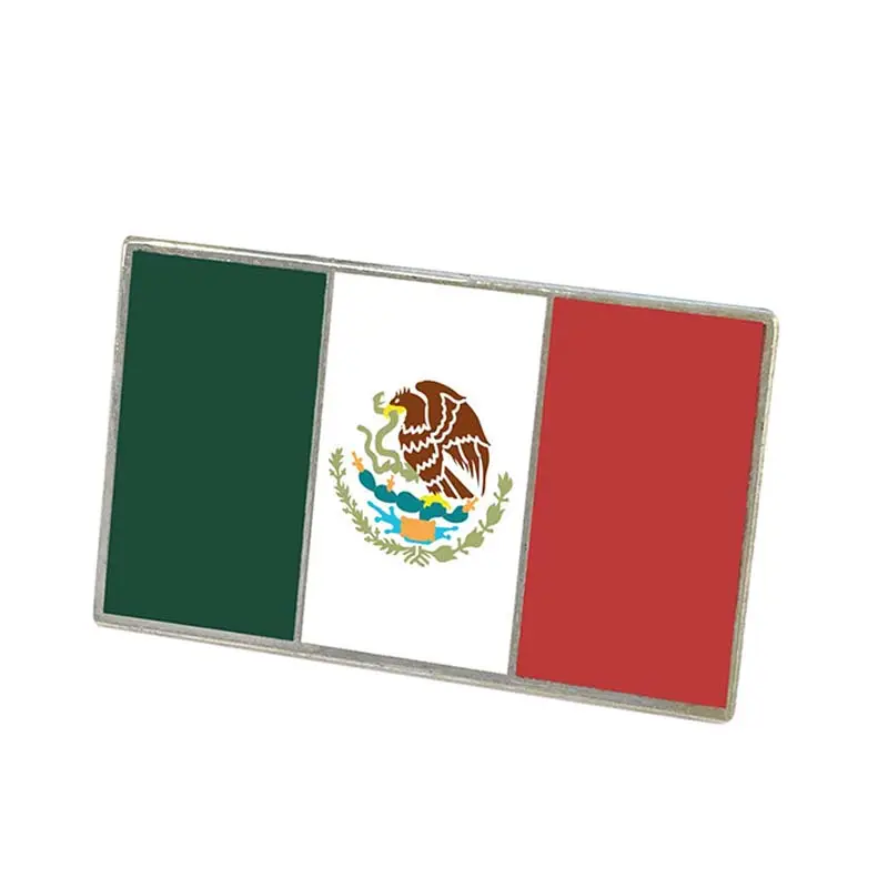 Broche de solapa con bandera de México, alfileres de esmalte suave personalizados de metal nacional, al por mayor