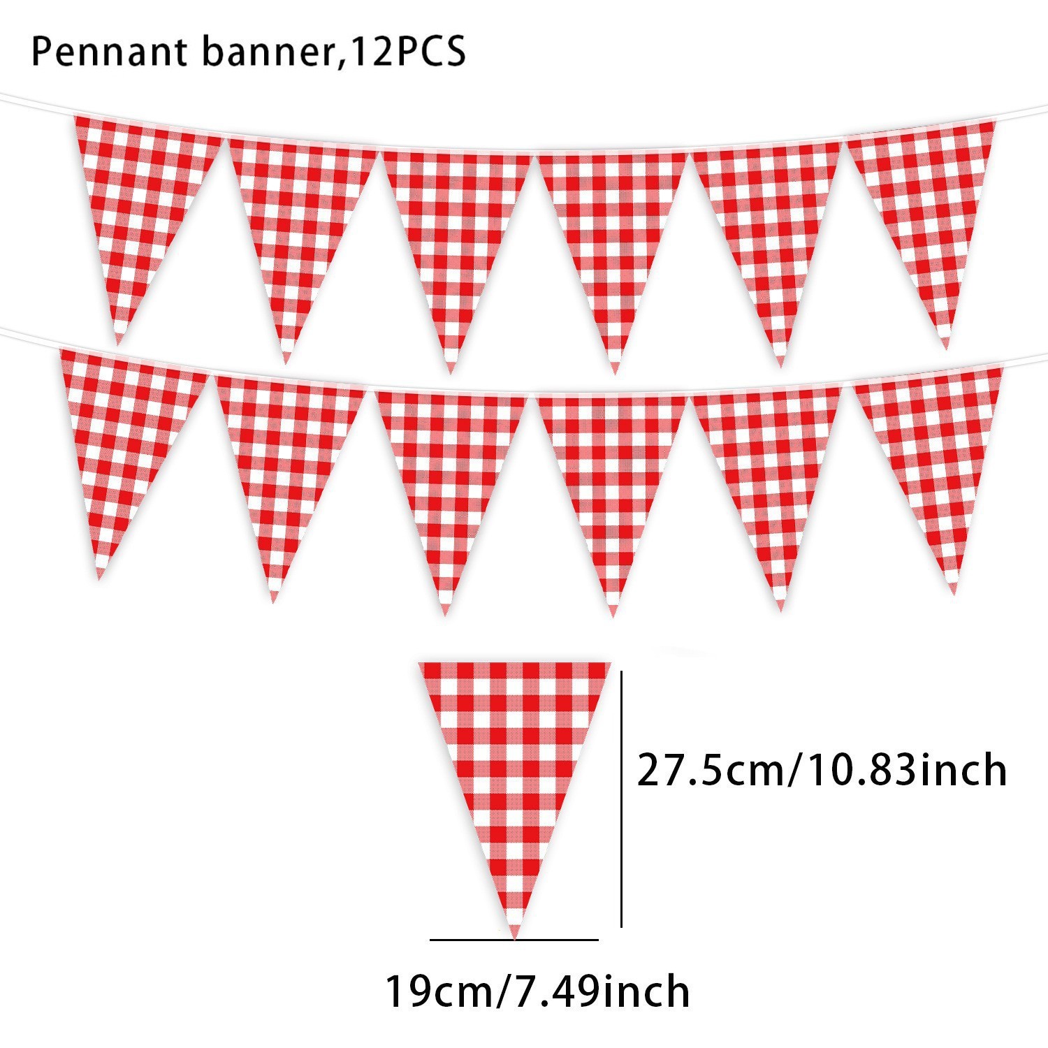 Banderas triangulares a cuadros rojos y blancos-12 piezas