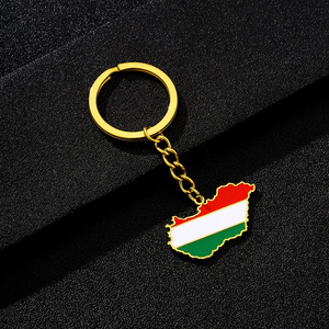 18K Gold Plated Enamel Hungarian Flag Charm Keychain Fashionable Stainless Steel Enameled Hungarian Map Pendant <strong>Key</strong> Chain - Product Image 5