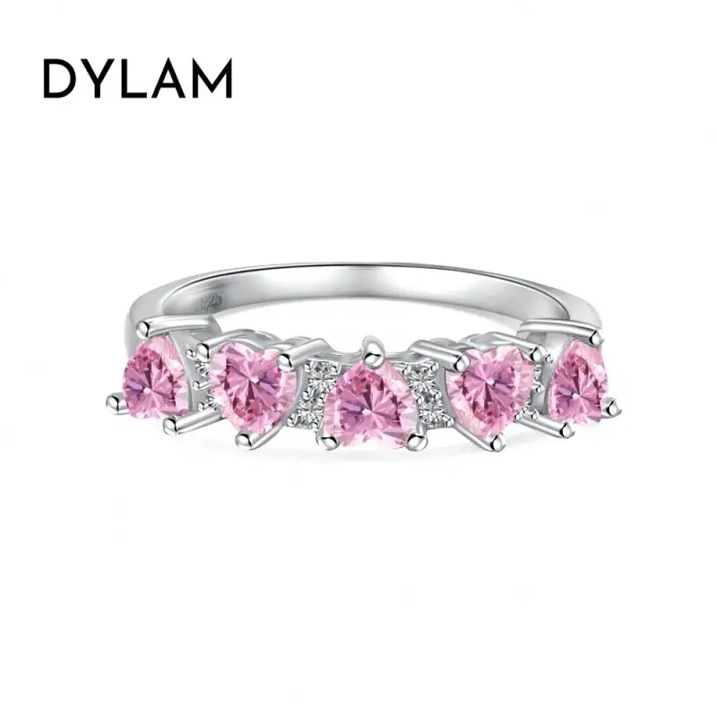Dylam 새로운 디자인 핑크 하트 모양 Cz 큐빅 지르코니아 925 스털링 실버 여성용 반지 웨딩 쥬얼리 제조 업체