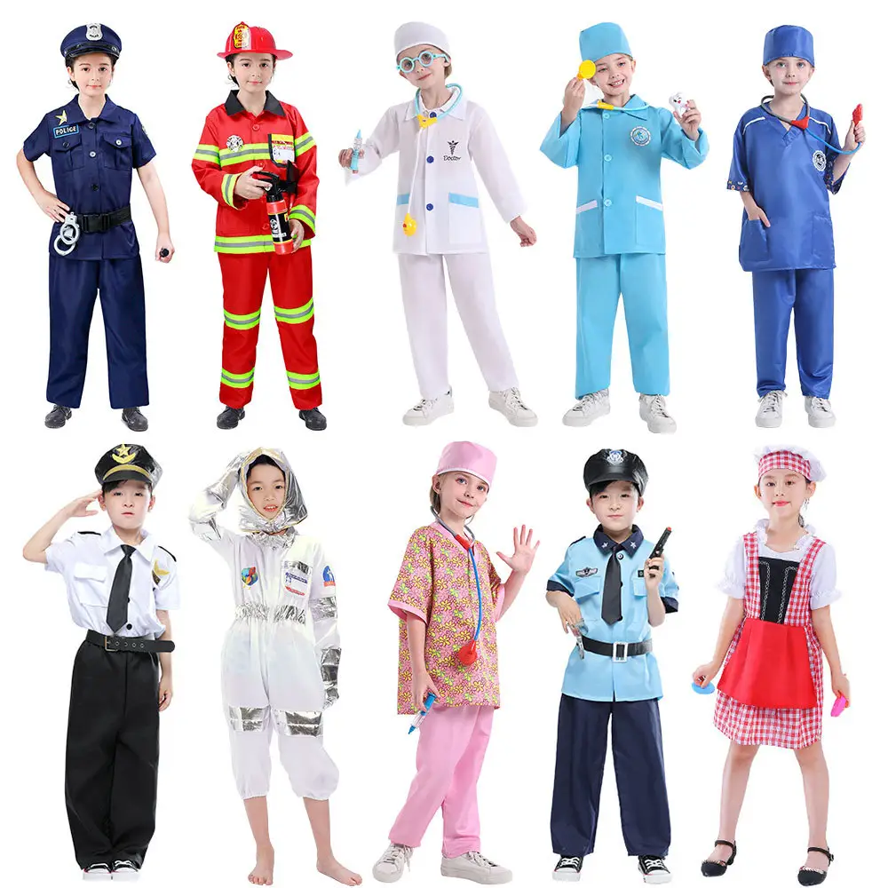 Costume Astronaute d'Halloween Fête Policier Soldat Pompier Uniforme Carnaval Carrière Jour Enfants Interprète Cosplay Costume