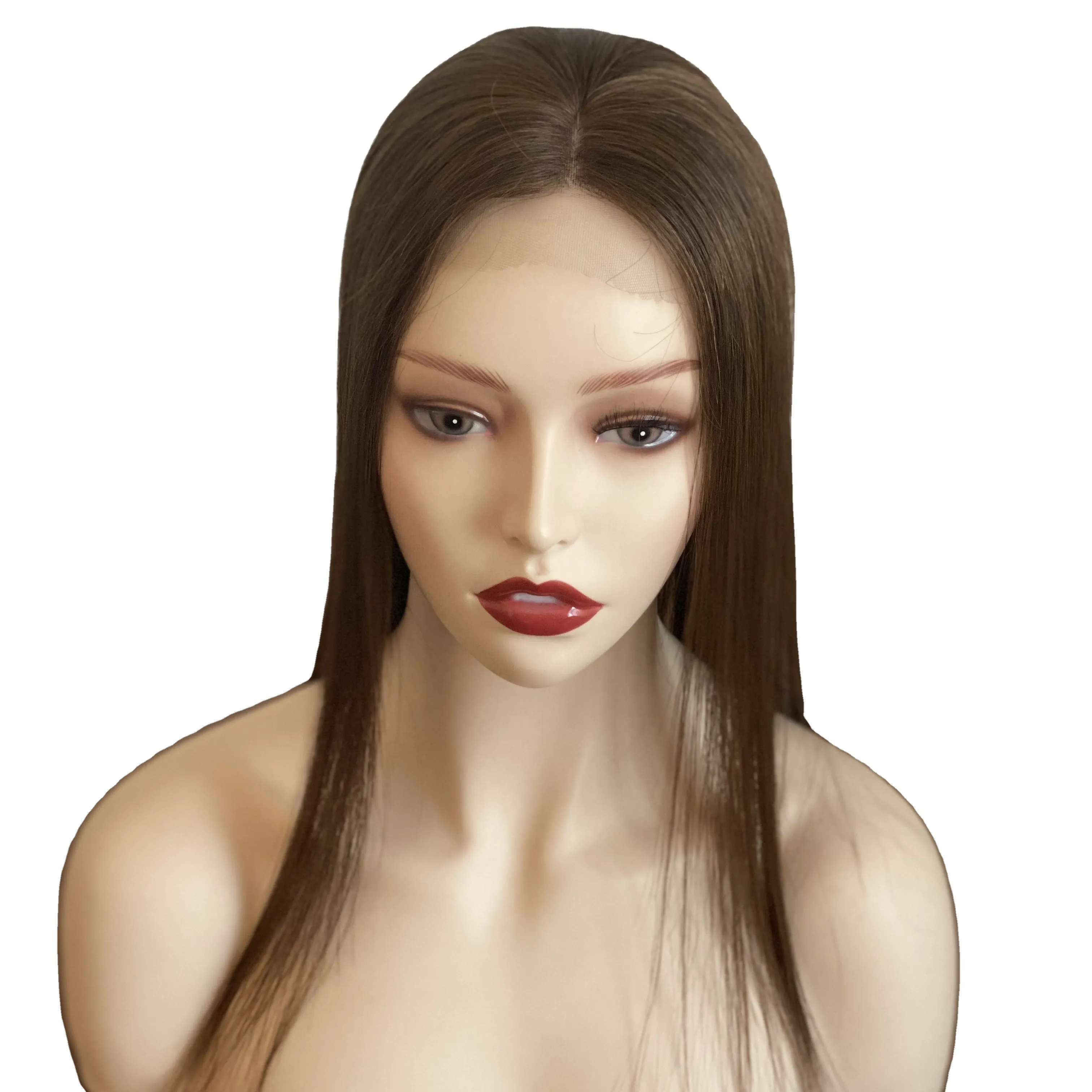 Peruca de seda 5.5*5.5 com renda frontal e trama traseira, cabelo humano virgem de alta qualidade, cabelo natural para mulheres, peruca de cabelo de cor marrom