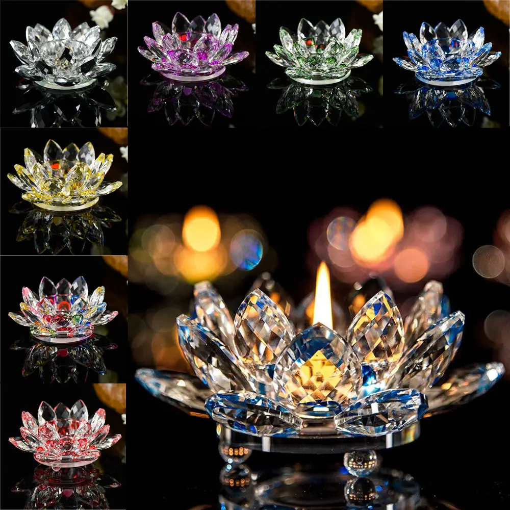 Ywbeyond, fiesta de boda, decoración del Día de San Valentín, candelabro de cristal K9, candelabro de flor de loto, portavelas, soporte de luz de té