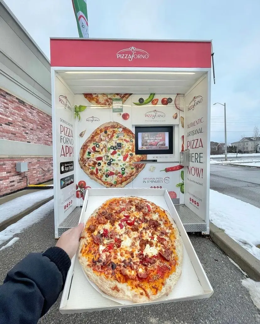 Outdoor Pizza Kiosk Hot Sale Voor Instant Hot Food Pizza Forno Display Volautomatische Pizza Automaat