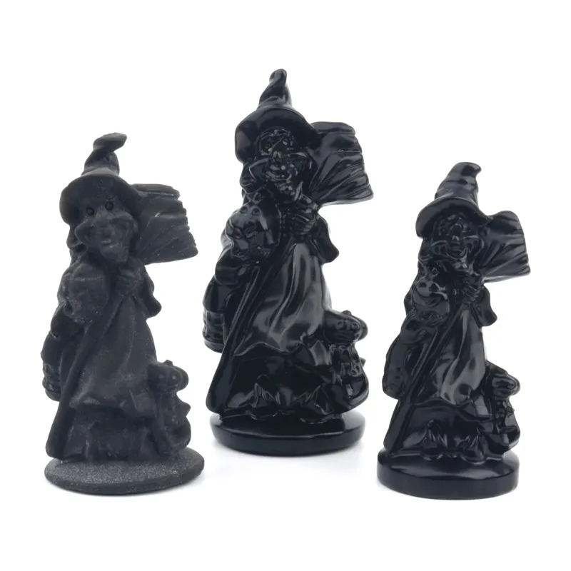 Natural Crystal meditation fengshui Ornaments Carved Obsidian Witch Brooms Reaper