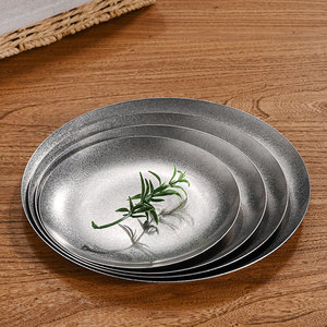 简约复古磨砂哑光银不锈钢板圆形餐盘宴会烧烤野餐野营用 - Product Image 6