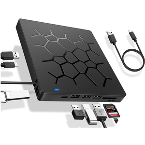多功能外置DVD驱动器超薄便携式USB 3.0 Type-C集线器DVD-ROM刻录机CD复印机，带2USB端口SD tf卡插槽