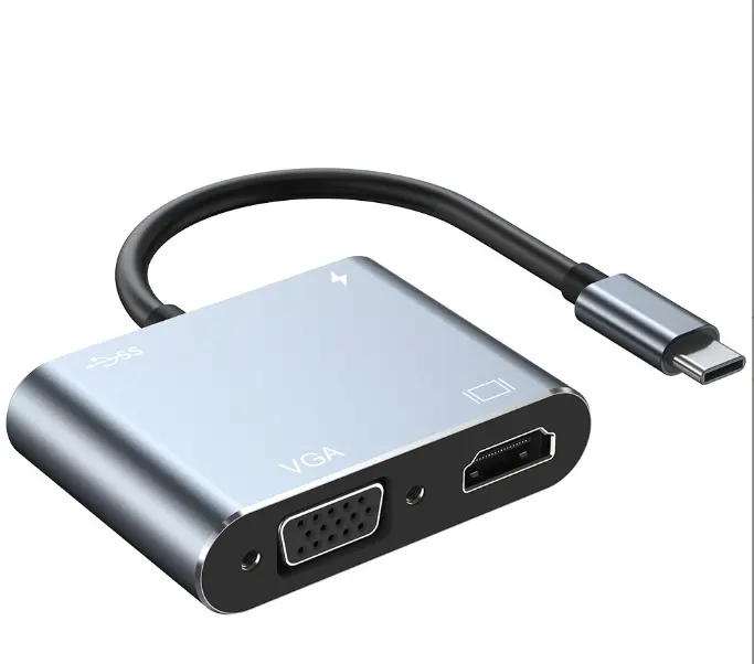4in 1 ประเภท C ถึง USB 3.0 100W PD อะแดปเตอร์ฮับแปลง 1080p VGA Multiport USB C HUB อะแดปเตอร์โทรศัพท์แล็ปท็อป