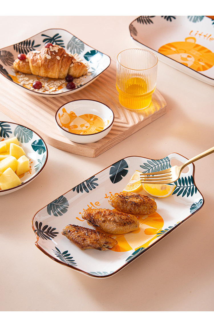 Dinner Set Plate Ceramic Porcelain Floral Tiger Design Luxury Cheap Wholesale Dishes Plates Sets Dinnerware