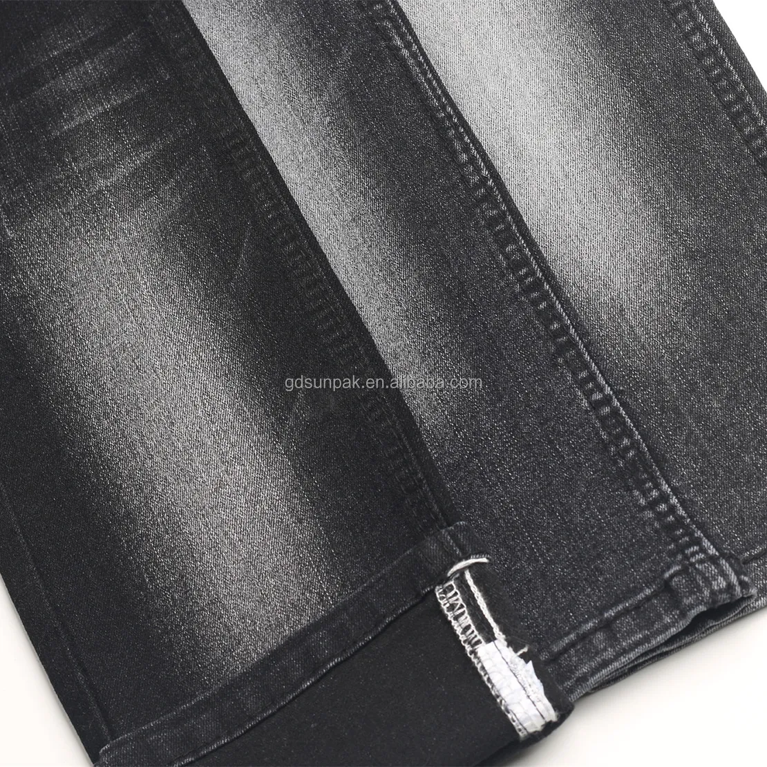 TR kualitas terbaik peregangan tinggi berat Medium 9.3oz B/W Warp Slubby hitam Jeans kain untuk pria P9123-1 #