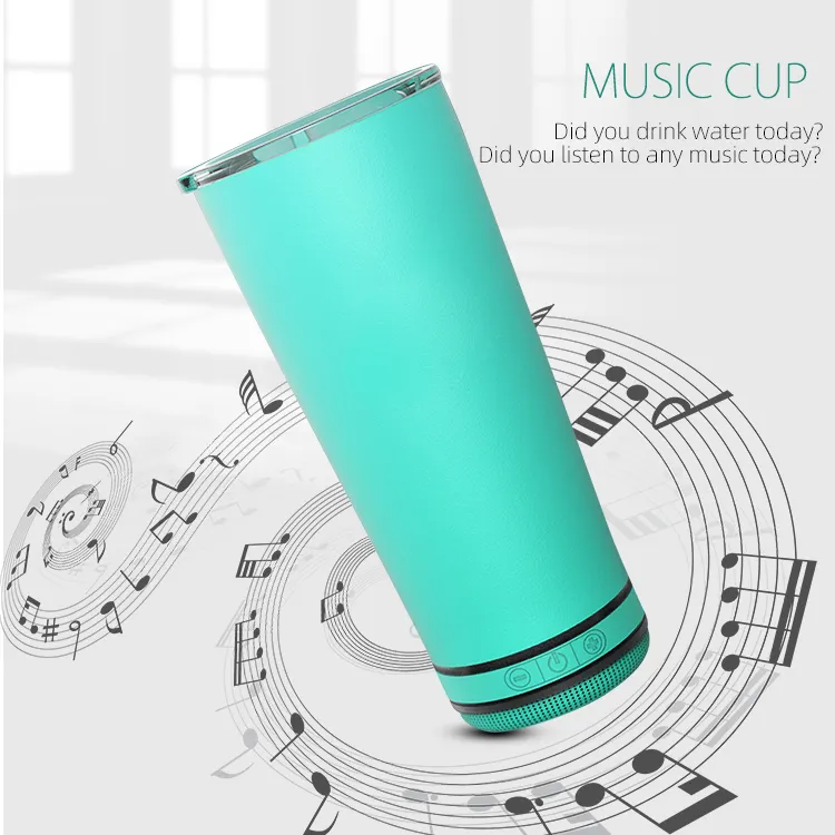 Aangepaste Logo IPX6 BT5.0 Draadloze Speaker Tumbler Cup Met Deksel Rvs Waterdichte Water Fles Met Draadloze Speaker