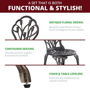 Compact Bistro Set for Two One Dining Table <strong>Plus</strong> Two <strong>Patio</strong> Chairs Outdoor <strong>Patio</strong> Table and Chair Set - Product Image 4