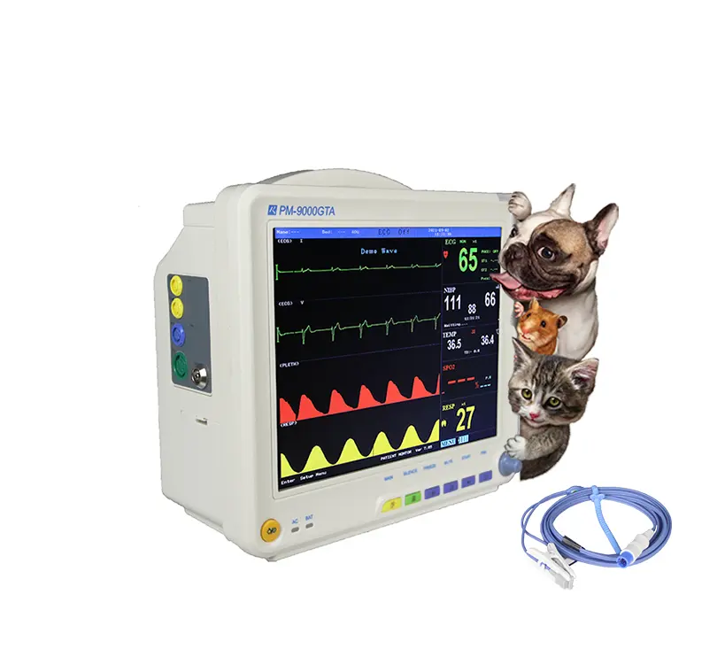 Monitor de paciente veterinaria portátil de 12,1 pulgadas UCI signos vitales multi-parámetro monitor de opcional 2 canal impresora CO2 ASOCIACIÓN DE