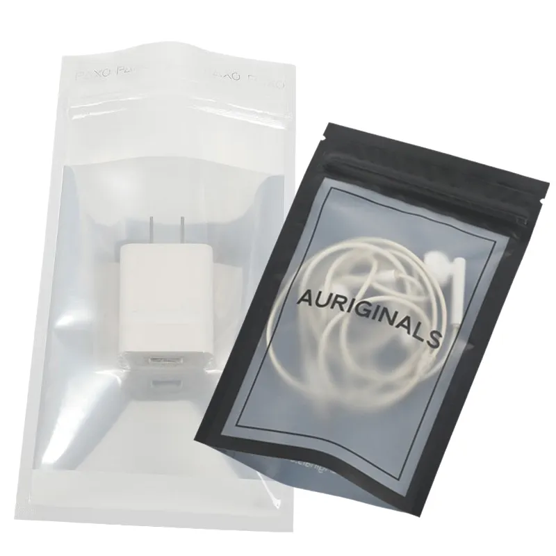 चार्जर डेटा केबल के लिए क्लियर विंडो फ्लैट पाउच पैकेजिंग के साथ कस्टम लोगो मुद्रित लैमिनेटेड रीसीलेबल प्लास्टिक जिपर बैग