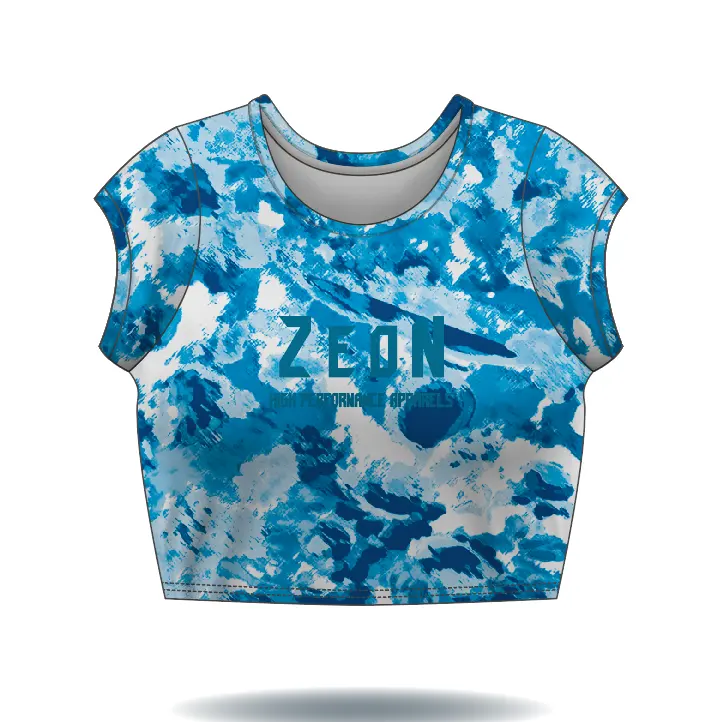 Benutzer definierte T-Shirt blaue Krawatte Farbstoff Design Sublimation T-Shirt hochwertige Damen Damen Mädchen T-Shirt Ernte Top