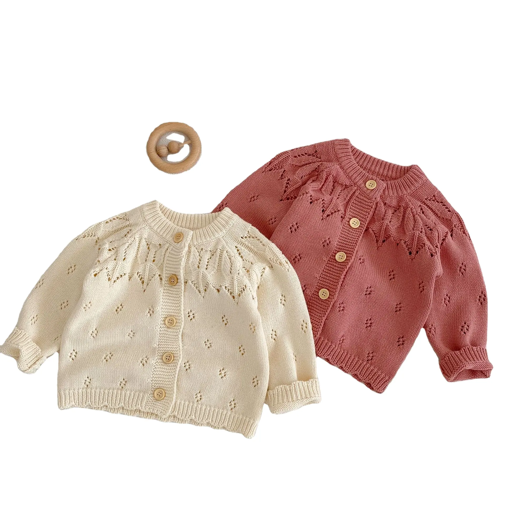 Jakarlı oyulmuştur bebek kız hırka bahar ve sonbahar uzun kollu pamuk kız örme bebek kazak dış giyim ceketler