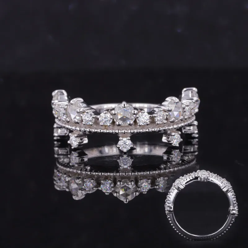 Starsgem Luxurious Jewelry Crown Style 14K White Gold Ring D/VVS Moissanite Diamond Rings