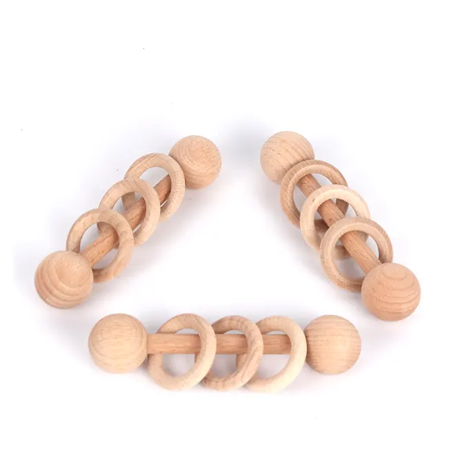 Grasping แหวนไม้บีชสำหรับเด็กวัยหัดเดิน,ของเล่นยางกัดแบบมอนเตสซอรี่ของเล่นไม้สั่น