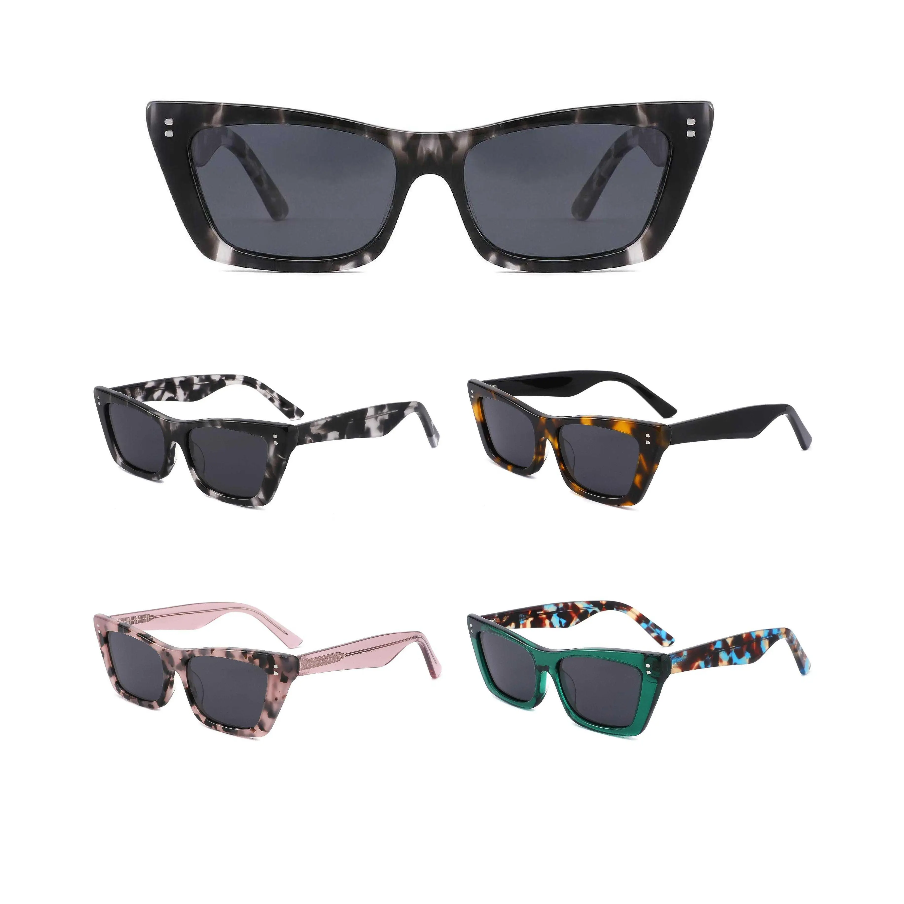 UV400 Lunettes de soleil pour hommes Lunettes de soleil polarisées Verres en acétate Rouge Violet Vert Lunettes de soleil œil de chat sexy Lunettes de soleil couleur gelée