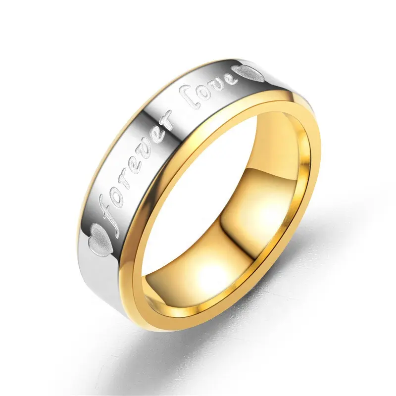 Anel anual titânio aço padrão moda casal para sempre amor coração dedo anel