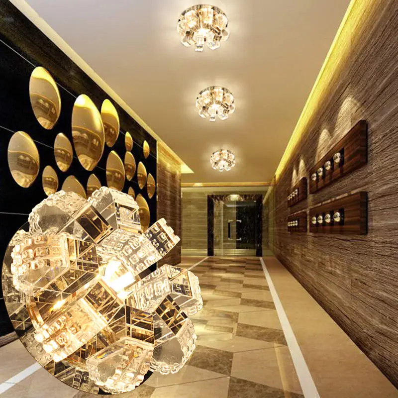 Plafonnier Led en cristal AC220V 5W 3W décoration de couloir rond lampes de plafond encastrées modernes pour éclairage intérieur de salon