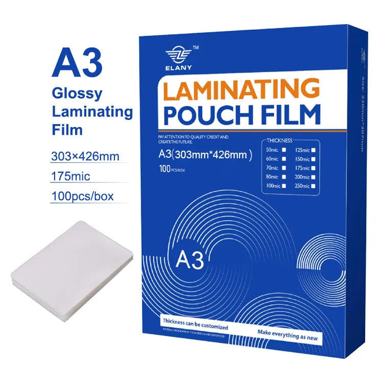 Elany-Película de laminación a3(303mm * 426mm), película de 175 brillante micras de espesor, cabezal Unilateral, dos películas no son fáciles de caídas y separarse