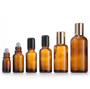 5ml 10ml 15ml 20ml 30ml 50ml空の琥珀色ガラスロールボトル付きメタルローラーボール付きブラック/ゴールドキャップエッセンシャルオイル香水用 - Product Image 1