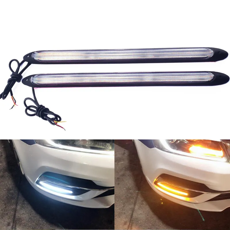 Otomatik Led DRL gündüz çalışan far şerit sarı dönüş sinyali lamba araba far sıralı akış gün ışığı 12V evrensel