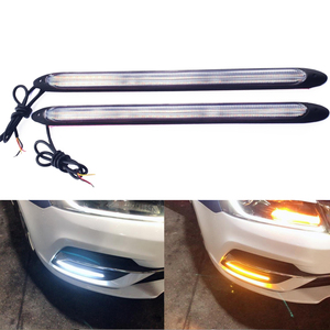 黄色のウインカーランプ付き自動<span class=keywords><strong>LED</strong></span> DRLデイタイムランニングライトストリップ車のヘッドライトシーケンシャルフローデイライト12Vユニバーサル - Product Image 1