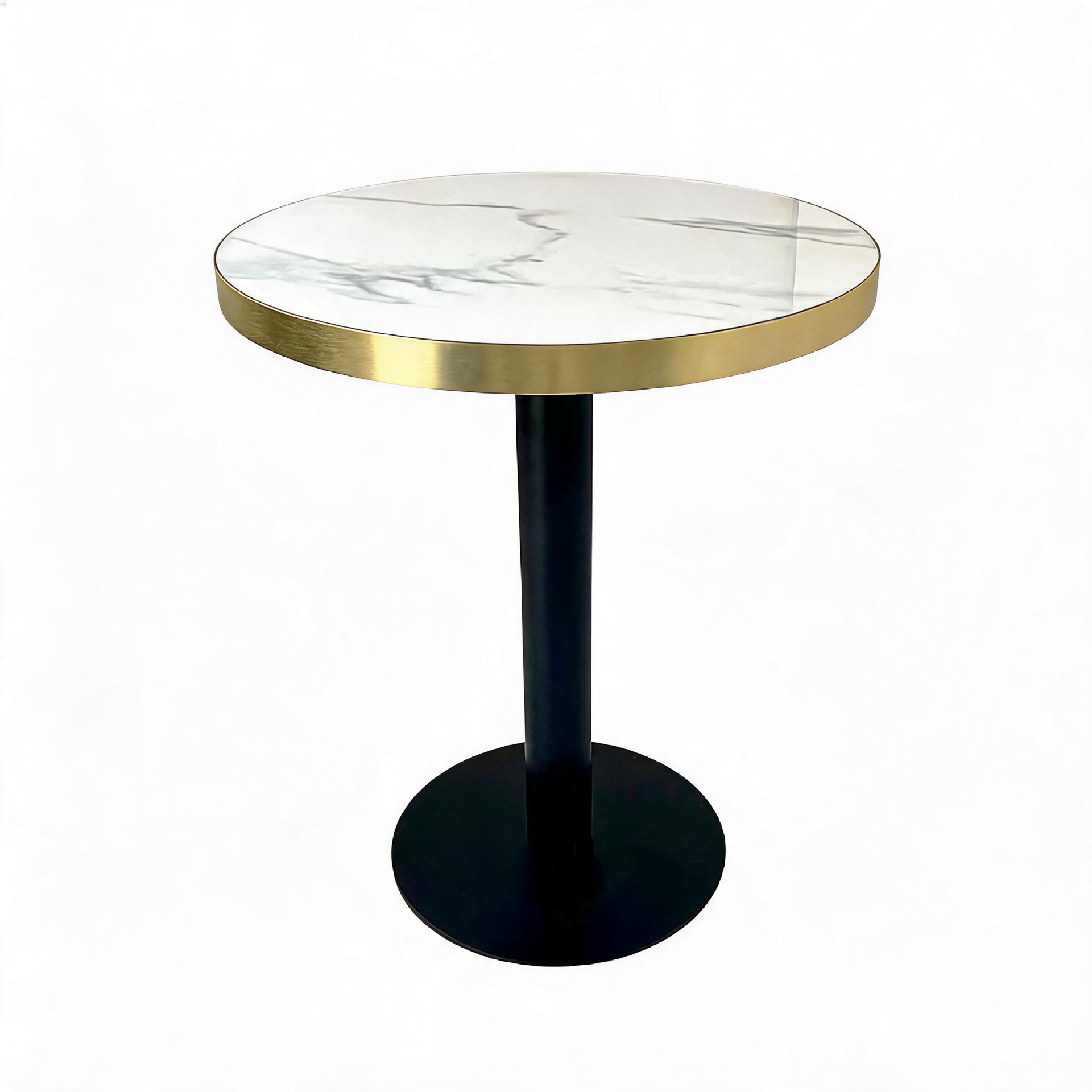 Table ronde avec finition brillante-base en acier inoxydable blanc-noir