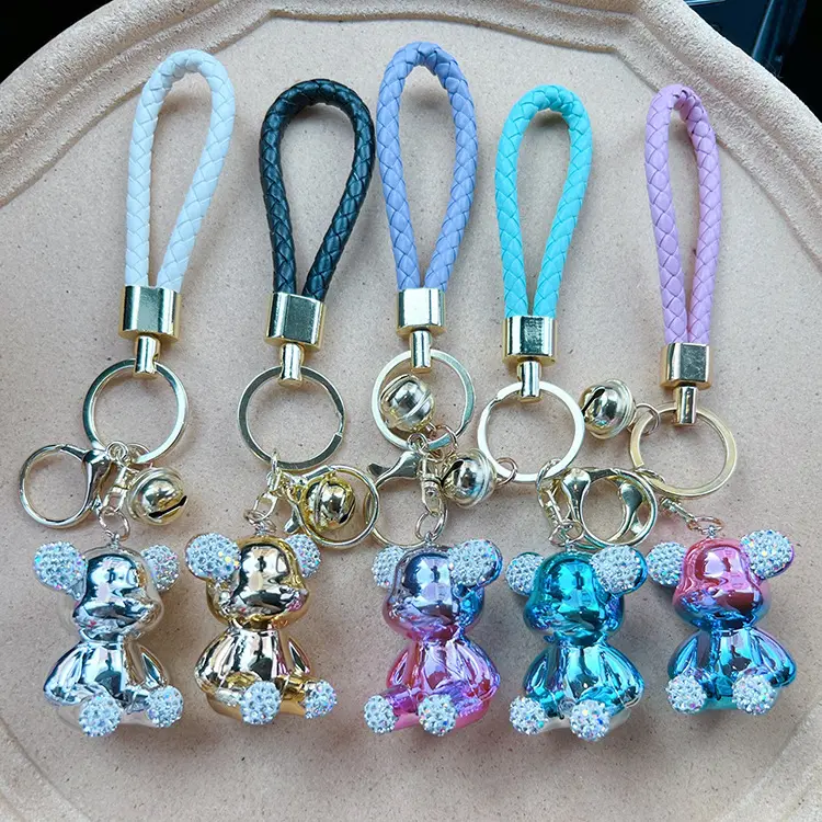 Porte-clés en Pvc personnalisé ours brillant avec diamants Blingbling mignon clochette porte-clés promotionnels pour filles et femmes