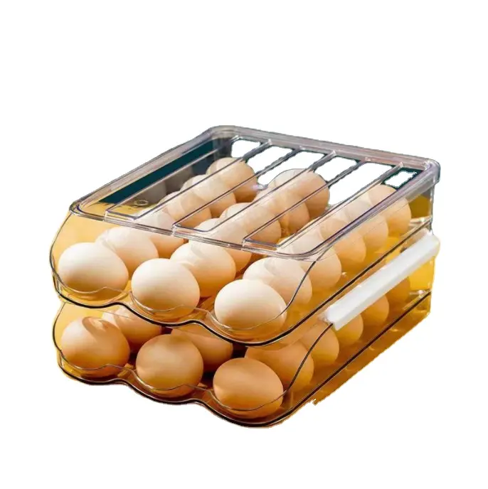घर रसोई 1/2/3 परतों स्वचालित रोलिंग के लिए ढक्कन के साथ स्पष्ट प्लास्टिक अंडा कंटेनर रेफ्रिजरेटर