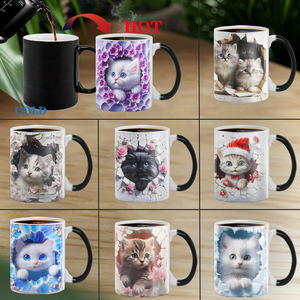 Süblimasyon 11oz yeni tasarım renkli mücadele kedi sihirli renk değiştirme kupalar fincan özelleştirilebilir seramik kahve kupa