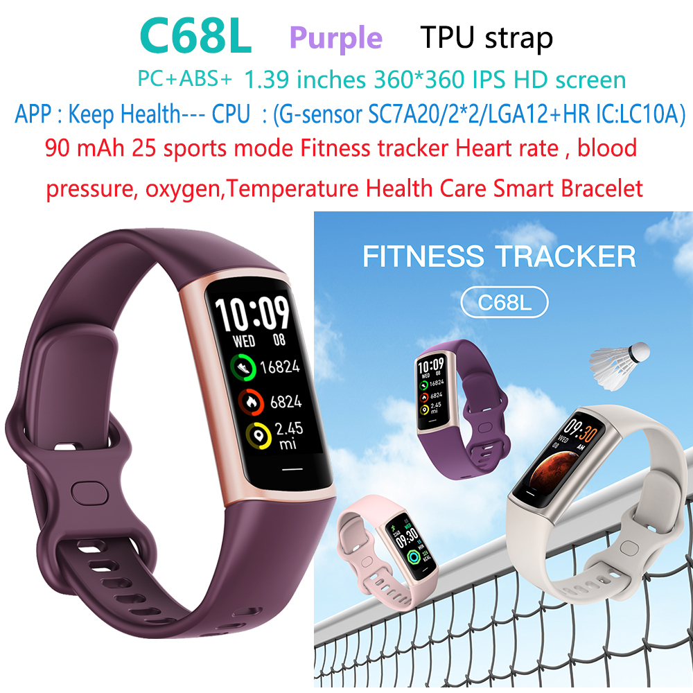 Púrpura C68L-sport-fitness-tracker-pulsera-reloj inteligente
