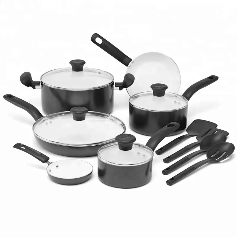 Ceramica amozon14pcs grande formato di Alluminio di cottura a casa set con rivestimento antiaderente pentola da cucina jumbo fornello padella latte pan