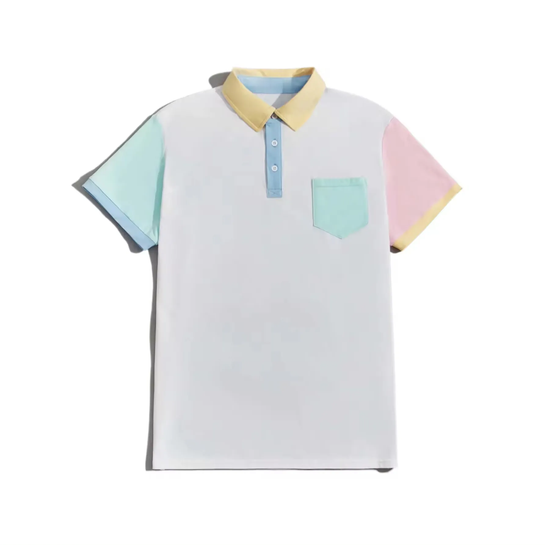 Hombres Algodón Colorblock Bolsillo Detalle etiqueta cuello Camisa al por mayor nueva tendencia unisex deportivo y golf polo