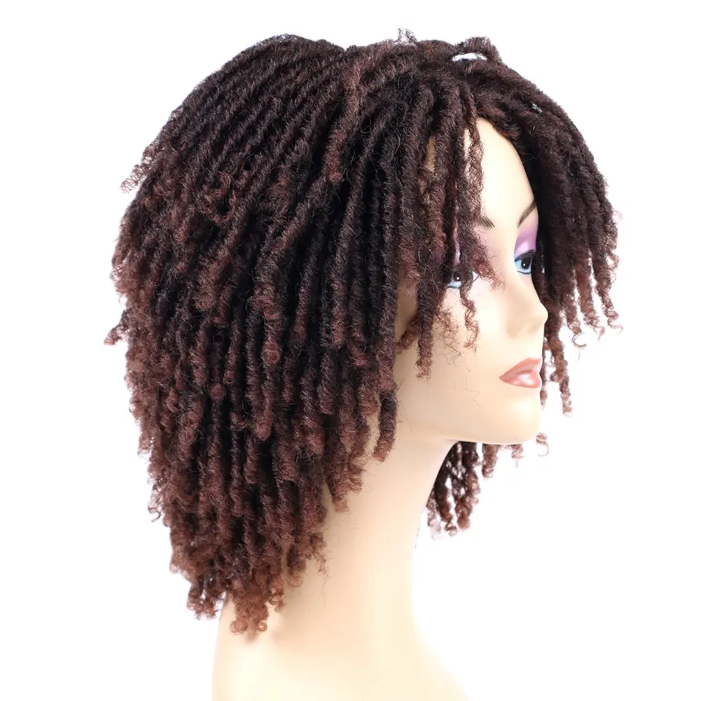 Peruca de cabelo curta de crochê para mulheres pretas, brocas de trança afro torcida, 6 polegadas