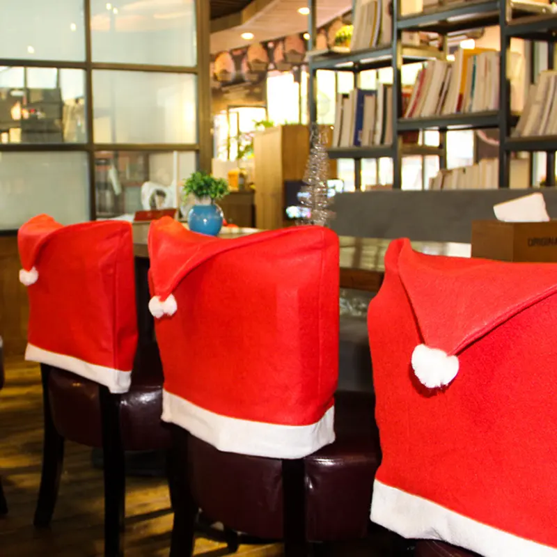 Capa de cadeira natalina decorativa, chapéu vermelho de 60cm x 50cm (1 unidades/pacote), decoração artesanal para cadeira, festa de natal, faça você mesmo